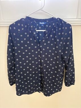 Keds Navy Blue Long-Sleeve Printed Blouse